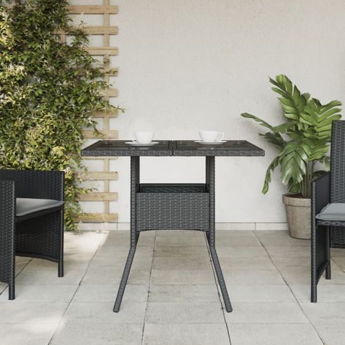 Table de jardin dessus en verre noir 80x80x75 cm résine tressée - Photo n°3; ?>