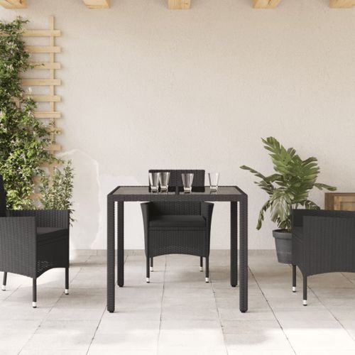 Table de jardin dessus en verre Noir 90x90x75 cm Résine tressée - Photo n°3; ?>