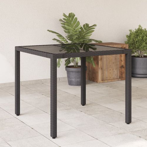 Table de jardin dessus en verre Noir 90x90x75 cm Résine tressée - Photo n°2; ?>