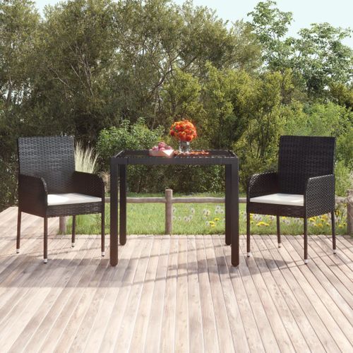 Table de jardin dessus en verre Noir 90x90x75 cm Résine tressée - Photo n°2; ?>