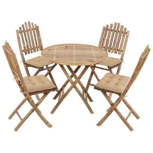 Table de jardin et 4 chaises pliables en bois de bambou Kindou - Photo n°2; ?>