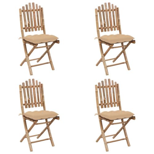 Table de jardin et 4 chaises pliables en bois de bambou Kindou - Photo n°3; ?>