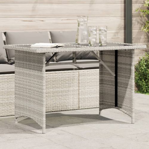 Table de jardin et dessus en verre gris clair 110x68x70cm rotin - Photo n°2; ?>