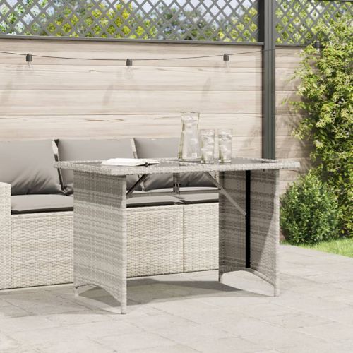 Table de jardin et dessus en verre gris clair 110x68x70cm rotin - Photo n°3; ?>