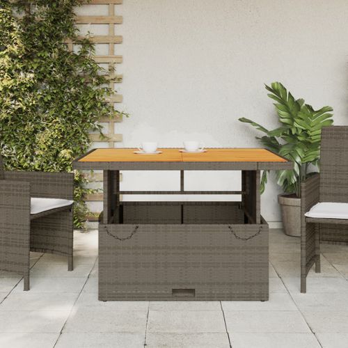 Table de jardin gris 110x110x71 cm Résine tressée bois d'acacia - Photo n°3; ?>