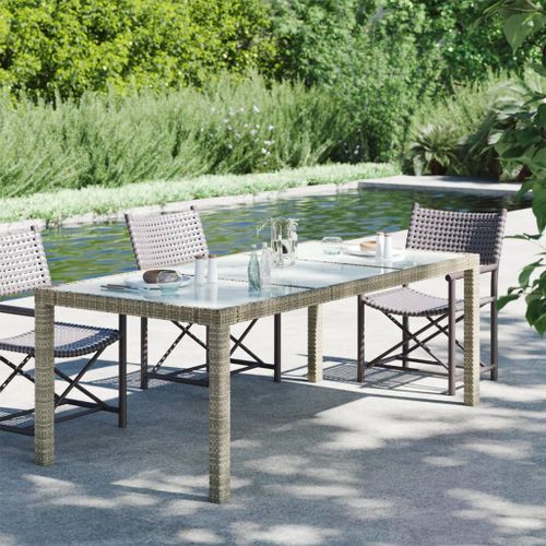 Table de jardin Gris 190x90x75 cm Verre trempé/résine tressée - Photo n°2; ?>