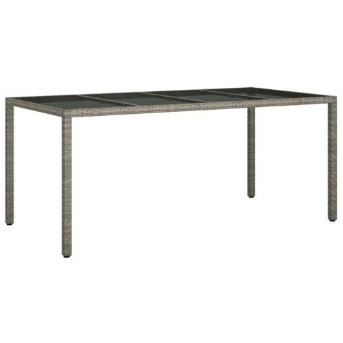 Table de jardin Gris 190x90x75 cm Verre trempé/résine tressée - Photo n°2; ?>