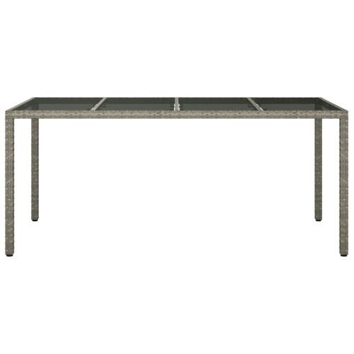 Table de jardin Gris 190x90x75 cm Verre trempé/résine tressée - Photo n°3; ?>