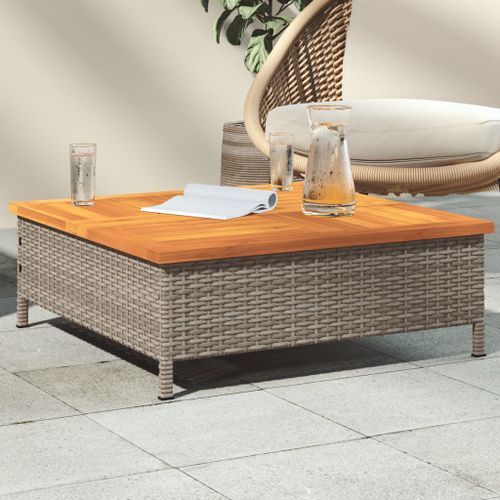 Table de jardin gris 70x70x25 cm résine tressée et bois acacia - Photo n°2; ?>