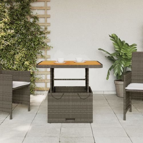 Table de jardin gris 80x80x71 cm résine tressée et bois acacia - Photo n°3; ?>