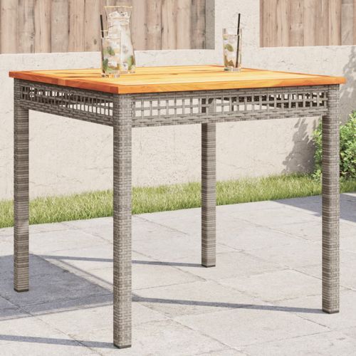 Table de jardin gris 80x80x74 cm résine tressée et bois acacia - Photo n°2; ?>