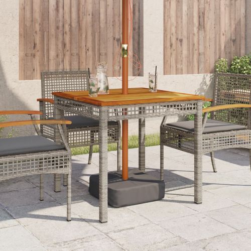 Table de jardin gris 80x80x74 cm résine tressée et bois acacia - Photo n°3; ?>