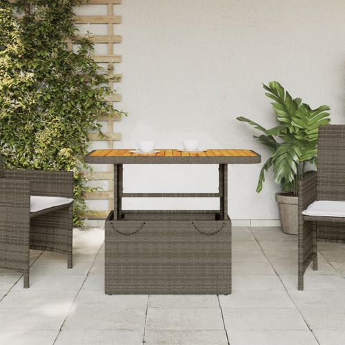 Table de jardin gris 90x55x71cm Résine tressée et bois d'acacia - Photo n°3; ?>