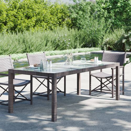 Table de jardin Marron 190x90x75 cm Verre trempé/résine tressée - Photo n°2; ?>