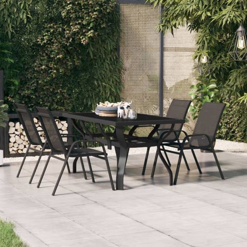 Table de jardin Noir 140x70x70 cm Acier et verre - Photo n°2; ?>