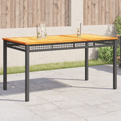 Table de jardin noir 140x80x75 cm résine tressée et bois acacia - Photo n°2; ?>