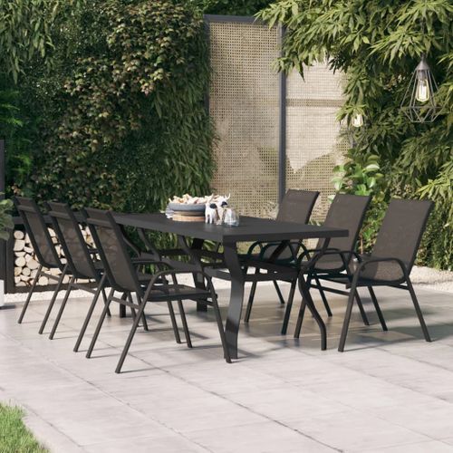 Table de jardin Noir 180x80x70 cm Acier et verre - Photo n°2; ?>