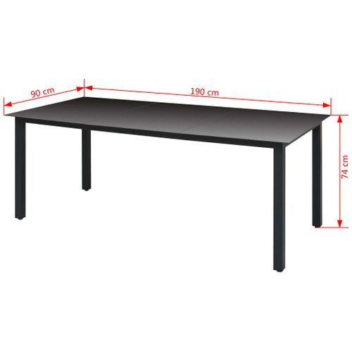 Table de jardin Noir 190 x 90 x 74 cm Aluminium et verre - Photo n°3; ?>