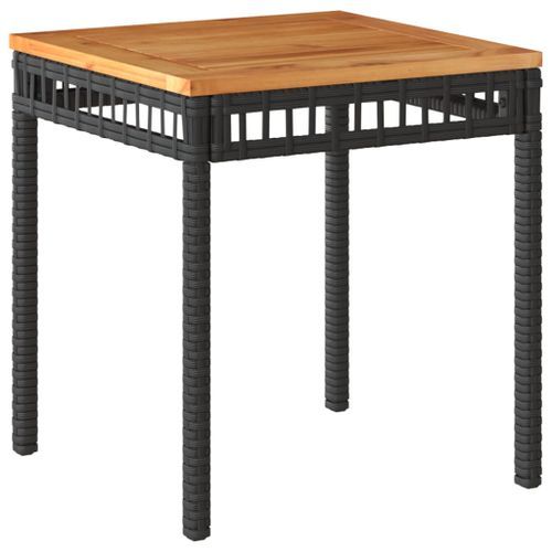 Table de jardin noir 38x38x42 cm résine tressée et bois acacia - Photo n°2; ?>