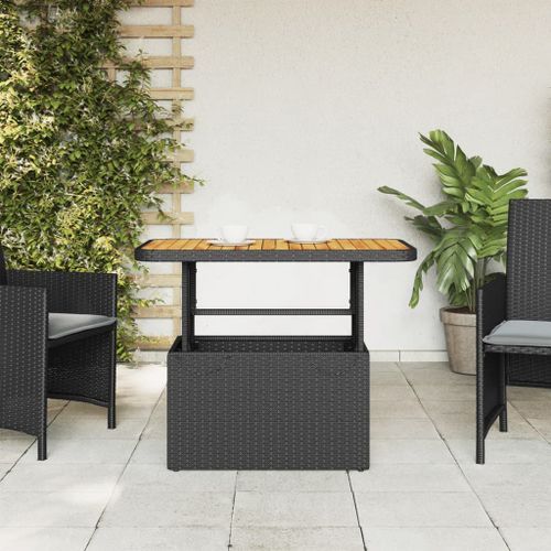 Table de jardin noir 90x55x71 cm résine tressée et bois acacia - Photo n°3; ?>