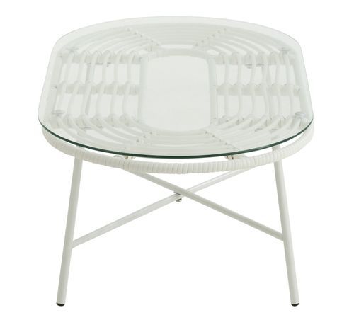 Table de jardin ovale métal et verre blanc Hiro L 90 cm - Photo n°3; ?>