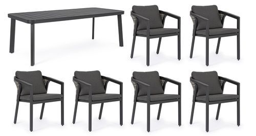 Table de jardin rectangle avec 6 chaises aluminium gris Cody - Photo n°2; ?>