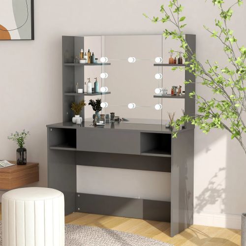 Table de maquillage avec éclairage LED 100x40x135 cm MDF Gris - Photo n°2; ?>