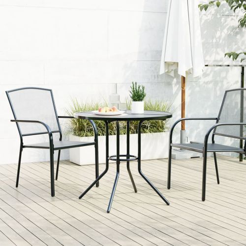 Table de patio ronde anthracite acier enduit de poudre - Photo n°3; ?>