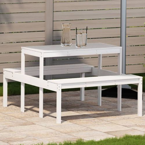 Table de pique-nique blanc 110x134x75 cm bois massif de pin - Photo n°2; ?>