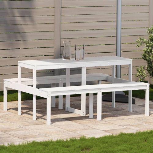 Table de pique-nique blanc 160x134x75 cm bois massif de pin - Photo n°2; ?>