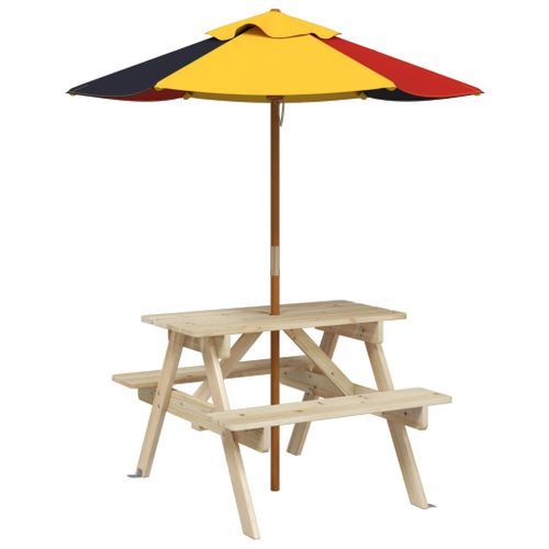 Table de pique-nique pour 4 enfants avec parasol bois de sapin - Photo n°2; ?>