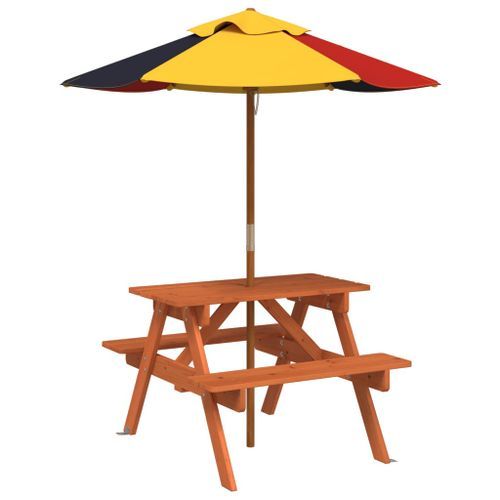 Table de pique-nique pour 4 enfants avec parasol bois de sapin - Photo n°2; ?>