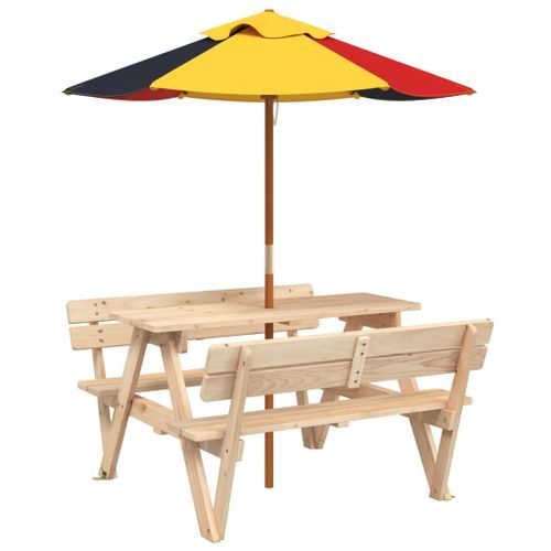 Table de pique-nique pour 4 enfants avec parasol bois de sapin - Photo n°2; ?>