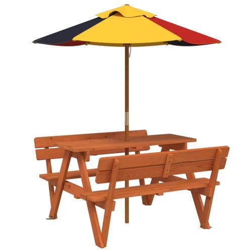 Table de pique-nique pour 4 enfants avec parasol bois de sapin - Photo n°2; ?>