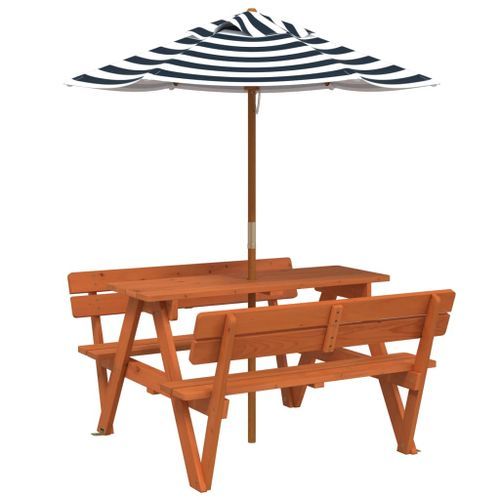 Table de pique-nique pour 4 enfants avec parasol bois de sapin - Photo n°2; ?>