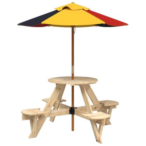 Table de pique-nique pour 4 enfants avec parasol rond sapin - Photo n°2; ?>