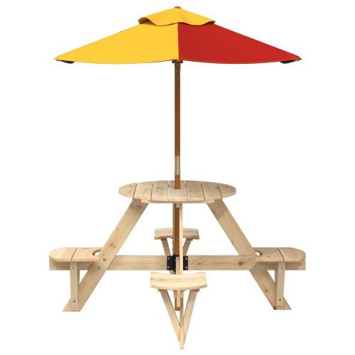 Table de pique-nique pour 4 enfants avec parasol rond sapin - Photo n°3; ?>