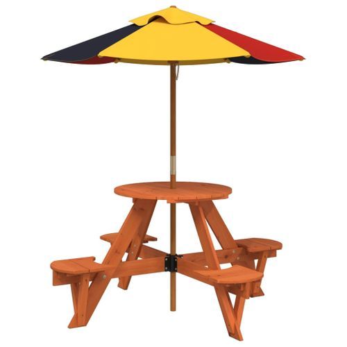 Table de pique-nique pour 4 enfants avec parasol rond sapin - Photo n°2; ?>