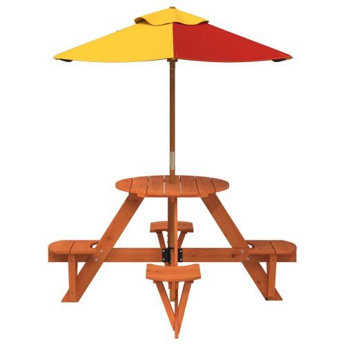 Table de pique-nique pour 4 enfants avec parasol rond sapin - Photo n°3; ?>