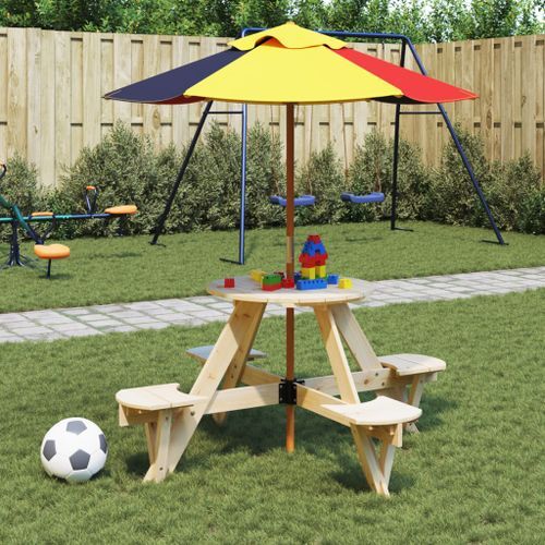 Table de pique-nique pour 4 enfants avec trou de parasol rond - Photo n°3; ?>