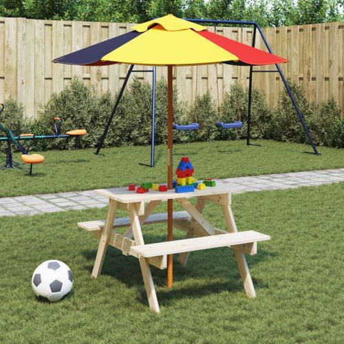 Table de pique-nique pour 4 enfants avec trou de parasol sapin - Photo n°3; ?>