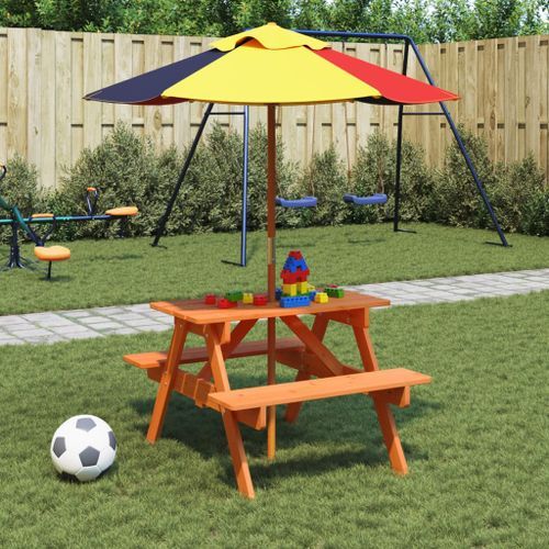 Table de pique-nique pour 4 enfants avec trou de parasol sapin - Photo n°3; ?>