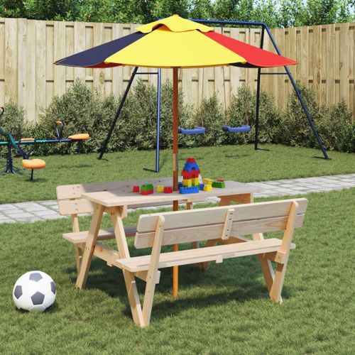 Table de pique-nique pour 4 enfants avec trou de parasol sapin - Photo n°3; ?>