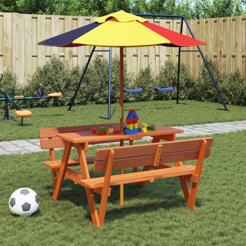 Table de pique-nique pour 4 enfants avec trou de parasol sapin - Photo n°3; ?>