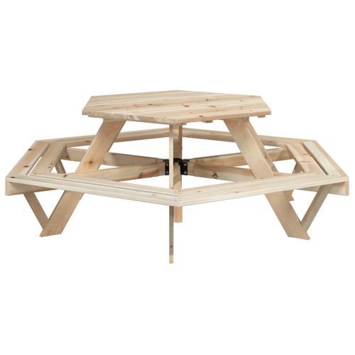 Table de pique-nique pour 6 enfants avec bancs hexagonal sapin - Photo n°2; ?>