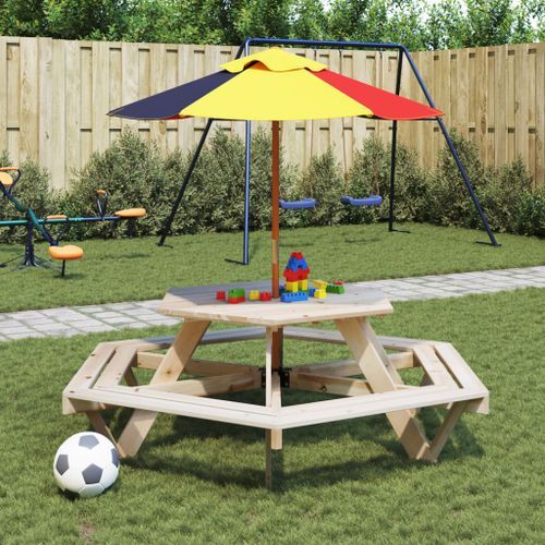 Table de pique-nique pour 6 enfants avec bancs hexagonal sapin - Photo n°3; ?>