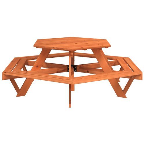 Table de pique-nique pour 6 enfants avec bancs hexagonal sapin - Photo n°2; ?>