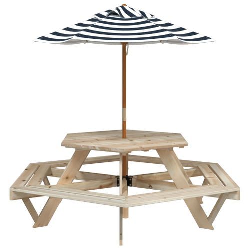 Table de pique-nique pour 6 enfants avec parasol hexagone sapin - Photo n°2; ?>