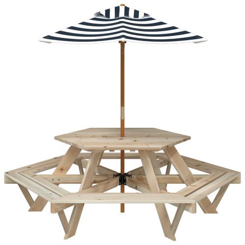 Table de pique-nique pour 6 enfants avec parasol hexagone sapin - Photo n°3; ?>