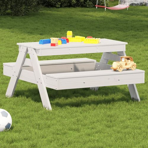 Table de pique-nique pour enfants blanc bois massif de pin - Photo n°2; ?>